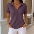 thumbnail image 2 of Women’s Fashion Solid Waffle Knit Short Sleeve Top with Vintage Lapel Collar for Spring and Summer Daily Wear Dark Purple L, 2 of 4