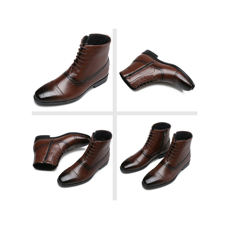 Handmade Men Brown Brogue Formal Side Zipper Ankle Boots, Real Leather  Boots 