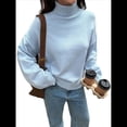 thumbnail image 1 of Suéter de Cuello Alto para Mujer, Jersey de Punto Grueso de Larga con Dobladillo Alto y Bajo, Top Moderno para Otoño e Invierno. Azul XL, 1 of 8