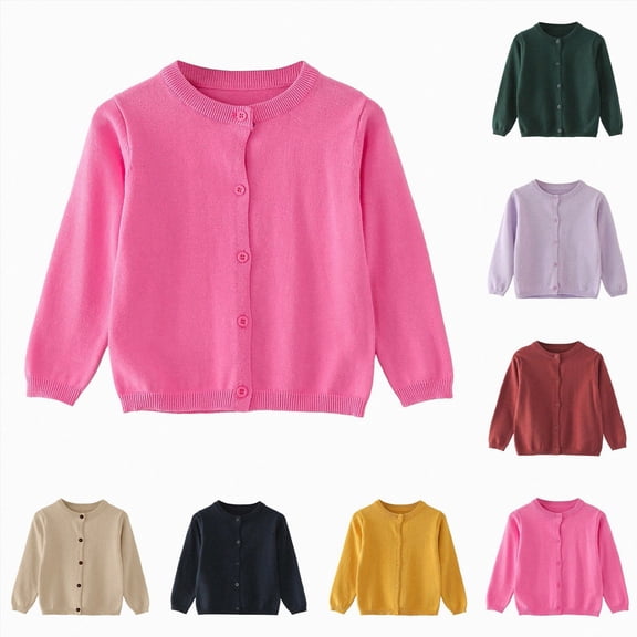 12-18 Months Toddler Sweaters Baby Boys Girls Cardigan Sweatshirt Cotton Button Up Knit Long Sleeve Jacket Fall Tops Hot Pink Cardigan Sweater