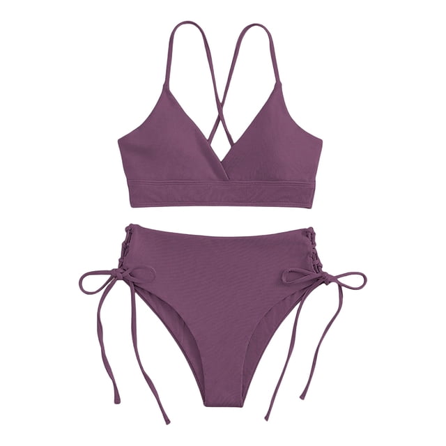 Gibobby Conjunto de traje de baño de bikini Traje de baño sexy separado con cuello en V para mujer con pechos grandes y copas grandes(Morado,XL)