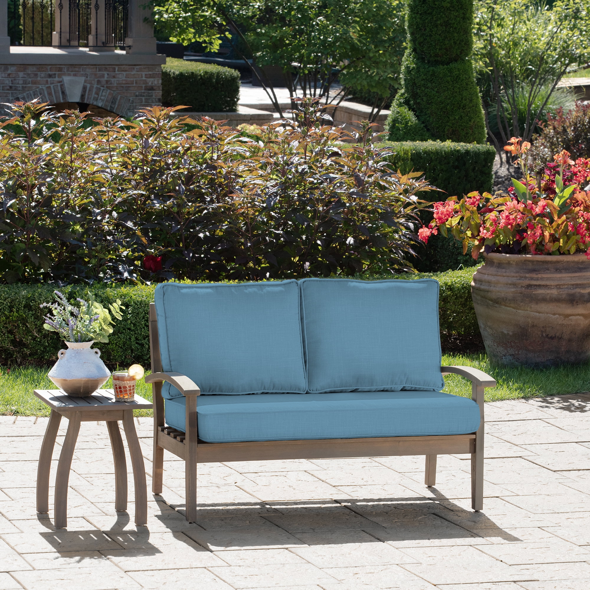 Arden Selections Outdoor Loveseat Cushion Set 46 x 26, French Blue Texture