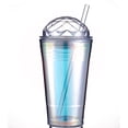 thumbnail image 1 of Vaso de agua fría con forma de cúpula de 560 ml, vaso para bebidas, vaso de agua con láser de diamante de color de plástico de doble capa, 1 of 5