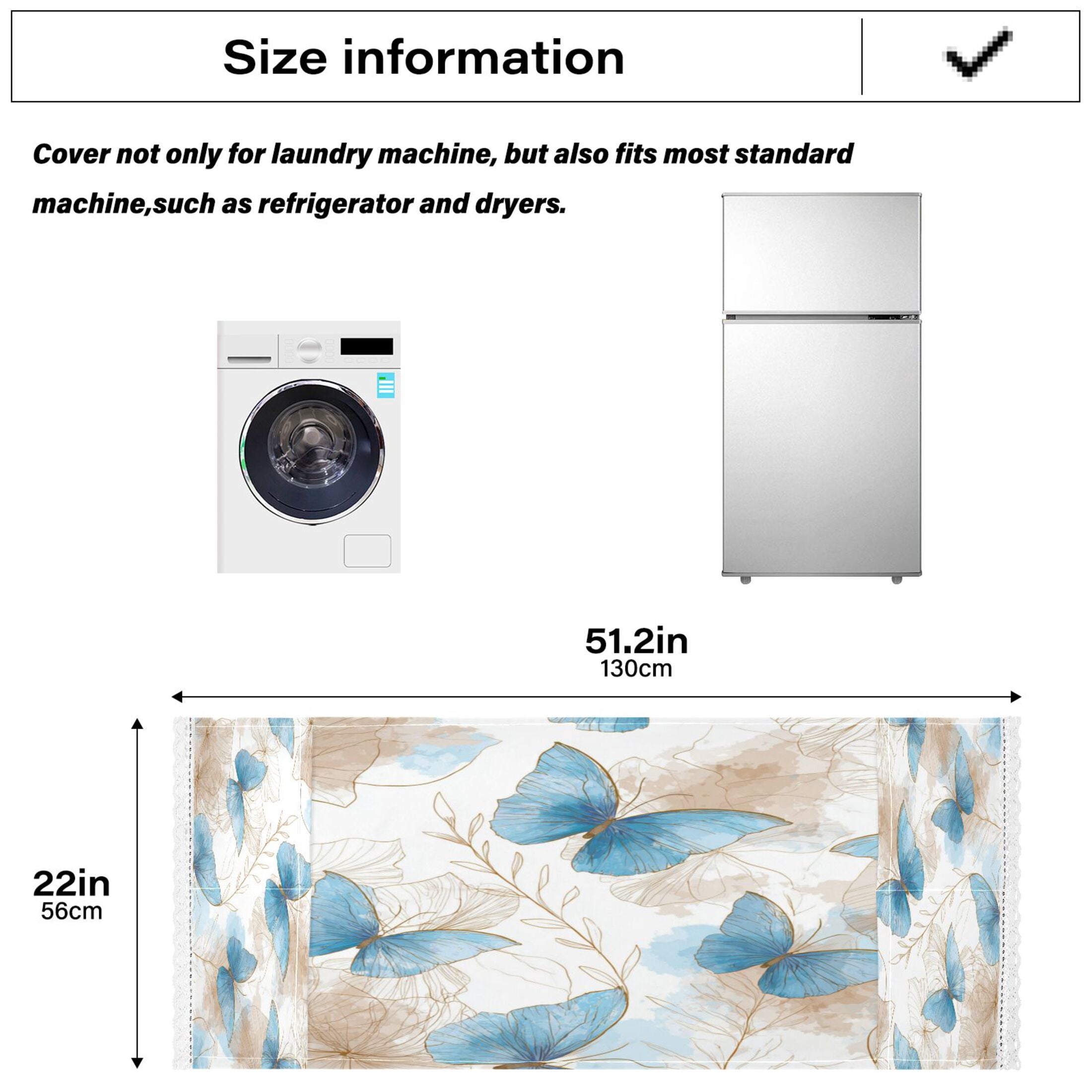 Wobogo Soft Blue Butterfly Washing Machine Cover Dustproof Washer Dryer Cover Waterproof Laundry Room Decorative Protector