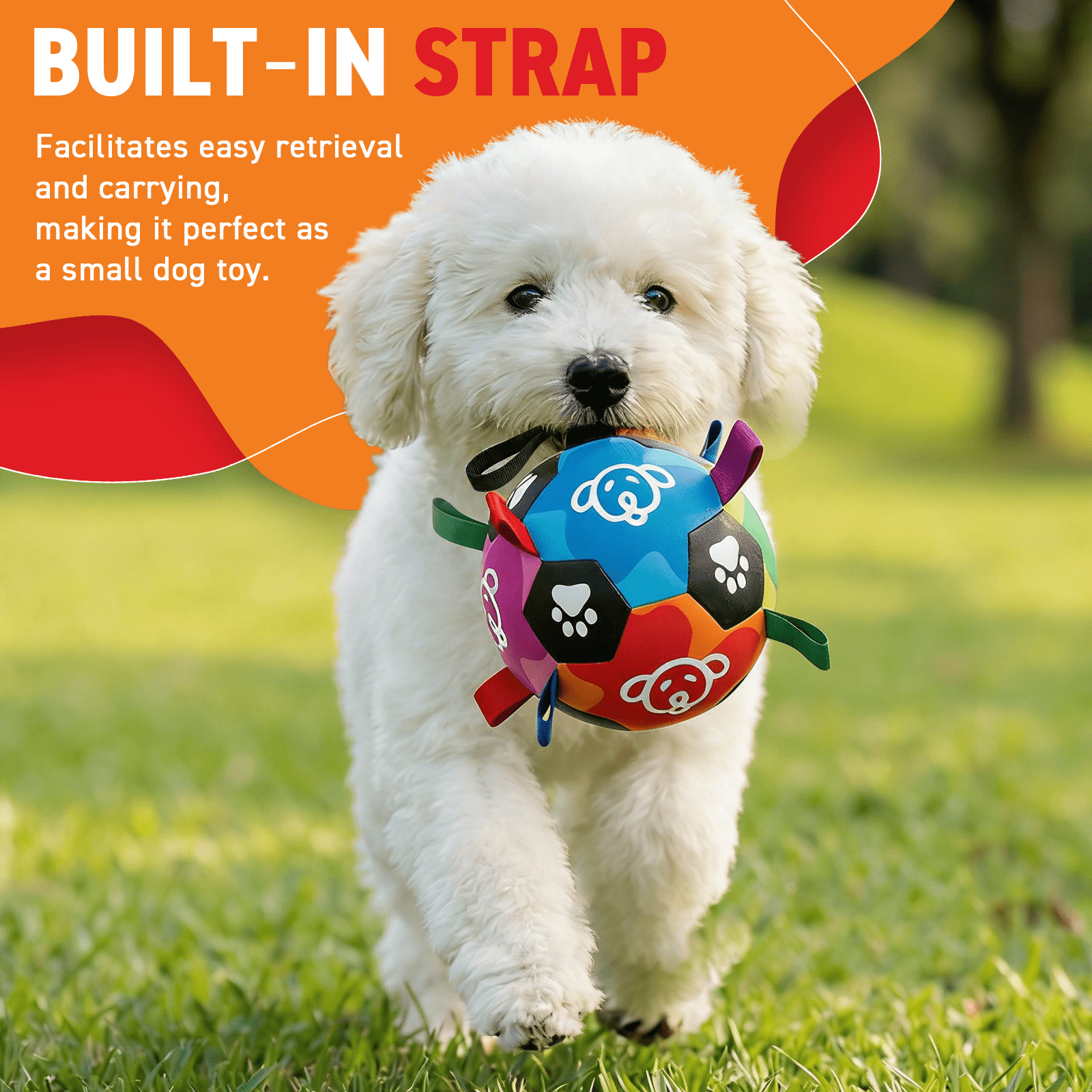QDAN Dog Balls, Dog Soccer Ball Dog Toy, Puppy Toy for Small to Medium Dogs, Durable Water Play Ball with Straps (6 inch)
