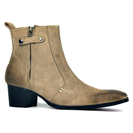 

OSSTONE Dress Boots Chelsea Designer Boots for Men Zipper-up Leather Casual Heel Shoes JY004-Beige-Suede-8.5 Suede Beige