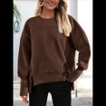 thumbnail image 4 of Sudadera Informal de Cuello Redondo para Mujer, -Otoño 2025, Larga, Abertura Lateral, Sudadera para Hacer Ejercicio. Color Café S, 4 of 9