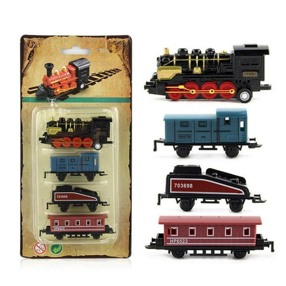 Outoloxit Steam Train Pull Back Toy for Kids, Alloy Model Train Set with 4 Cars, Mini Portable Vintage Gift for Children