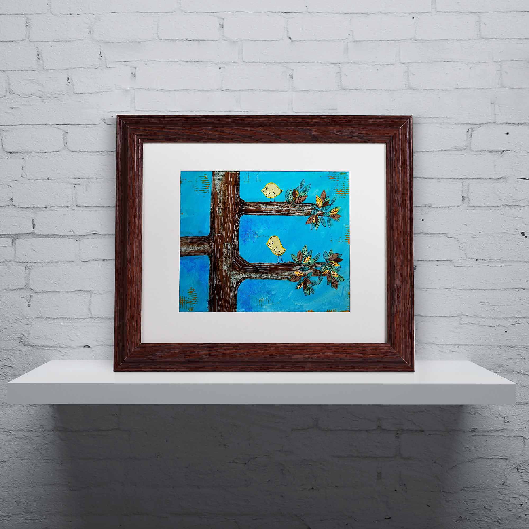Trademark Fine Art Animals Matted Framed Art ' Birds in a Tree Mixed Media ' by Nicole Dietz