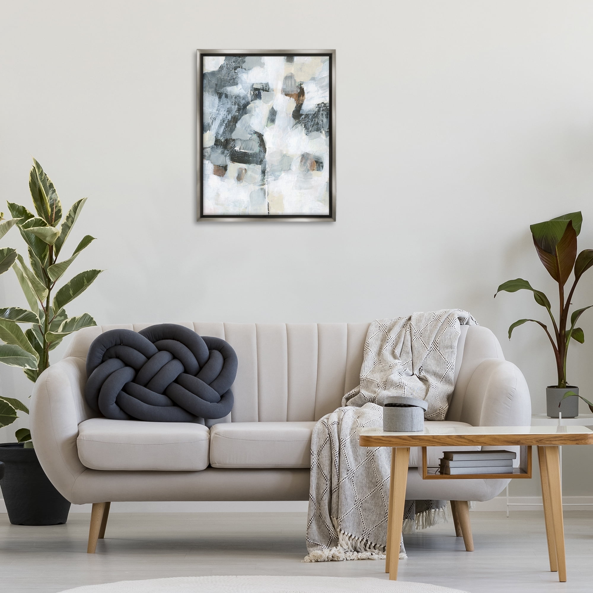 Stupell Industries Grey & White Abstract Pattern Abstract Painting Gray Floater Framed Canvas Art Print Wall Art, 25 x 31