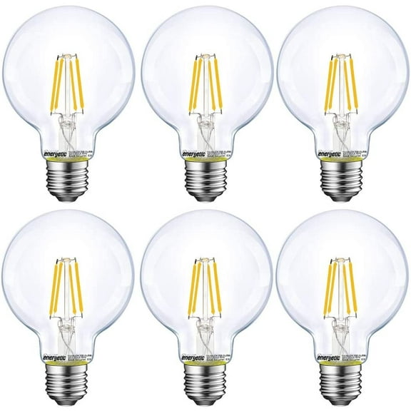 ENERGETIC Dimmable LED Globe Light Bulb, 5000K Daylight, 60 Watts Equivalent, Vanity Round Decorative Bulb, E26 Base,Perfect For Vanity Makeup Mirror,droplight,Floor lamp, UL Listed, 6 Pack