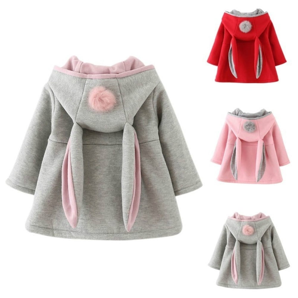 LC_ Baby Rabbit Ears Hooded Girls Spring Autumn Jacket Coat Warm Outerwear Cle 