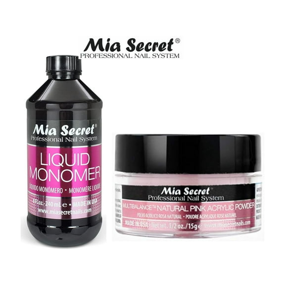 Mia Secret Liquid Monomer 8 oz and NATURAL PINK Powder 0.5 oz