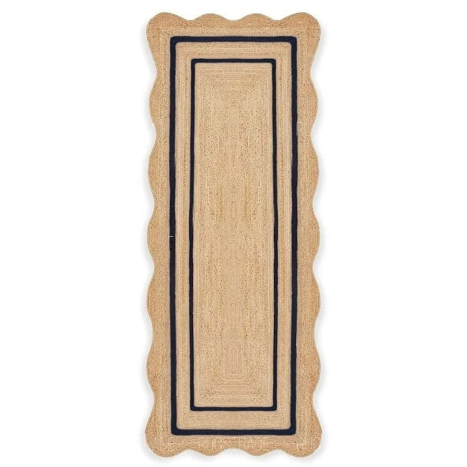 KLAVATE Natural Jute Wave Edge Hand Braided Scalloped Farmhouse Jute Runner Rug