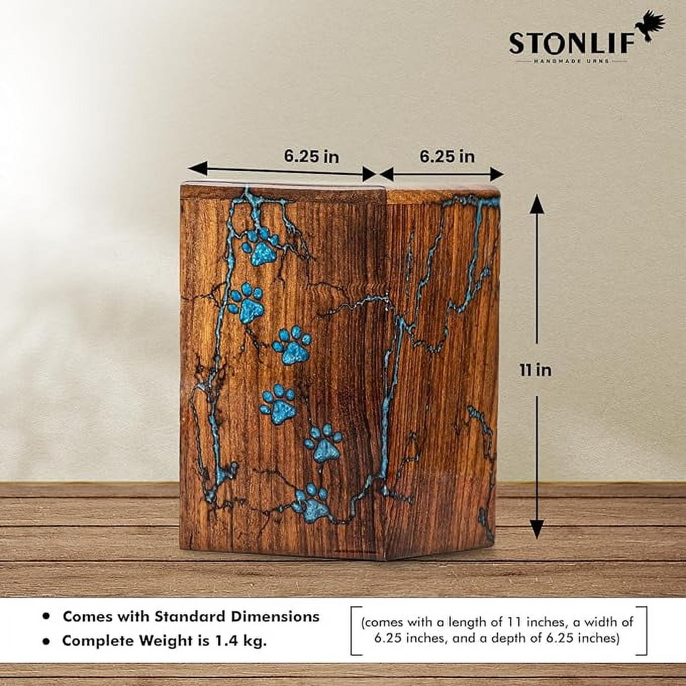 STONLIF Rose Wood and Epoxy Resin Urns for Pet Ashes - Cat, Dog Urns for Ashes - Pet Cremation Memorial Box for Funeral Remains - Urns for Dog, Cat Ashes (Large (250 Cu/in))
