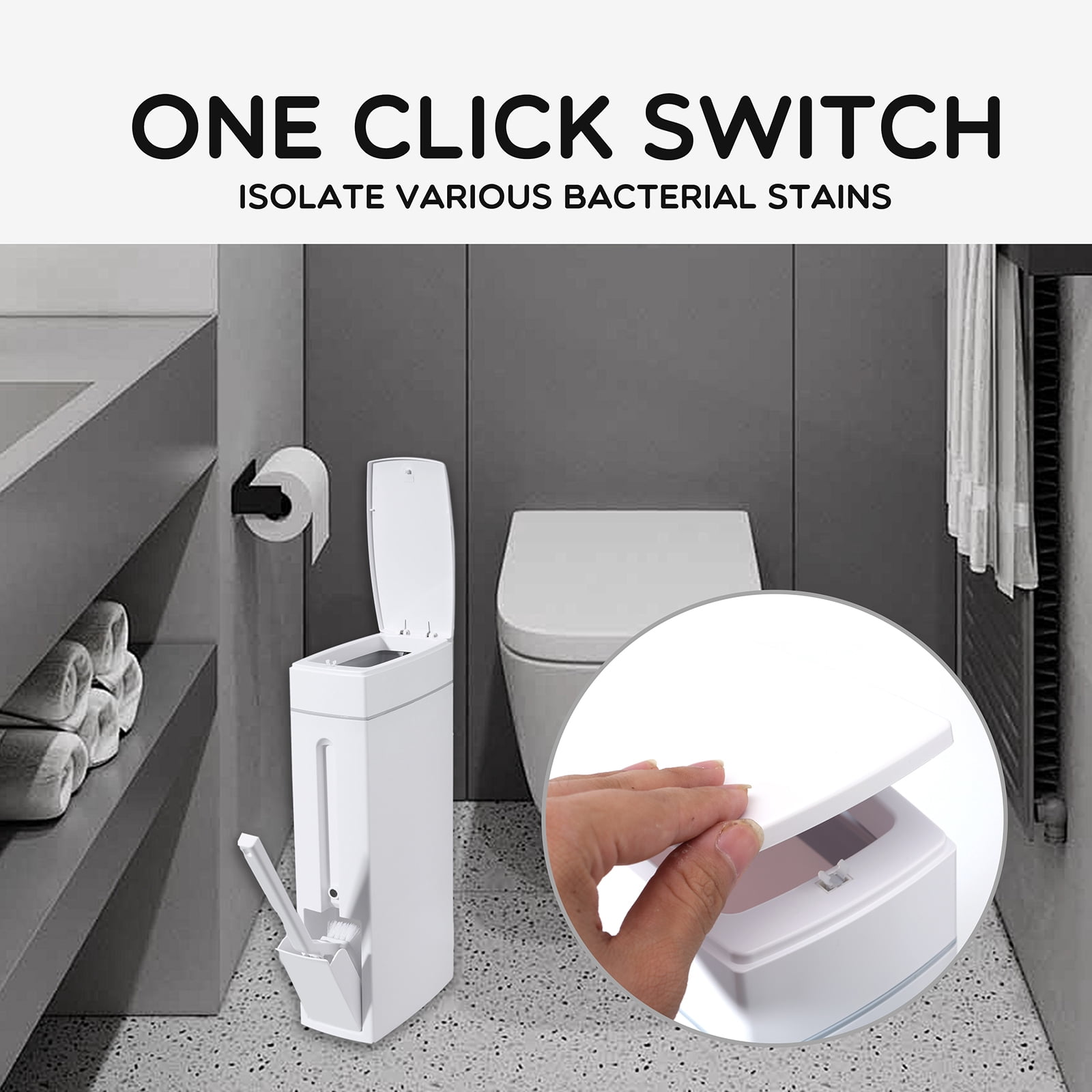 Slim Bathroom Trash Can with Lid,Small Bathroom Garbage Bin with Toilet Brush and Holder Set 4.5 Liter / 1.2 Gallon Dog Proof White Trash Can with Pop-Up Lid for Toilet, RVs