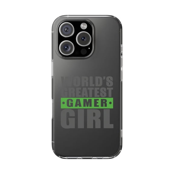 DistinctInk Clear Hybrid Case for Apple iPhone 16 Pro (6.3" Screen) - World's Greatest Gamer Girl Video Games - Shockproof Protection
