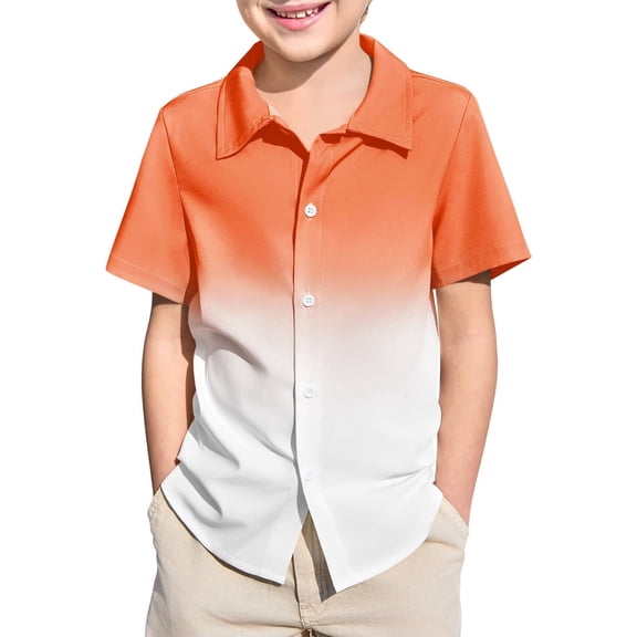 Byoo Tween Boy's Button Front Shirt Gradient Color Short Sleeve Collared Casual Tee Comfy School Pullover Top