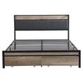 thumbnail image 3 of Queen Upholstered Platform Storage Bed Frame with USB Ports, High Clearance Underbed Storage, No Box Spring Needed, Black and Gray Modern Design, 3 of 10