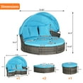thumbnail image 3 of Outdoor Round Daybed with Retractable Canopy, Patio Wicker Rattan Furniture Sets with Sectional Cushioned Sofa & Storable Table for Lawn, Garden, Backyard, Light Blue, 3 of 9