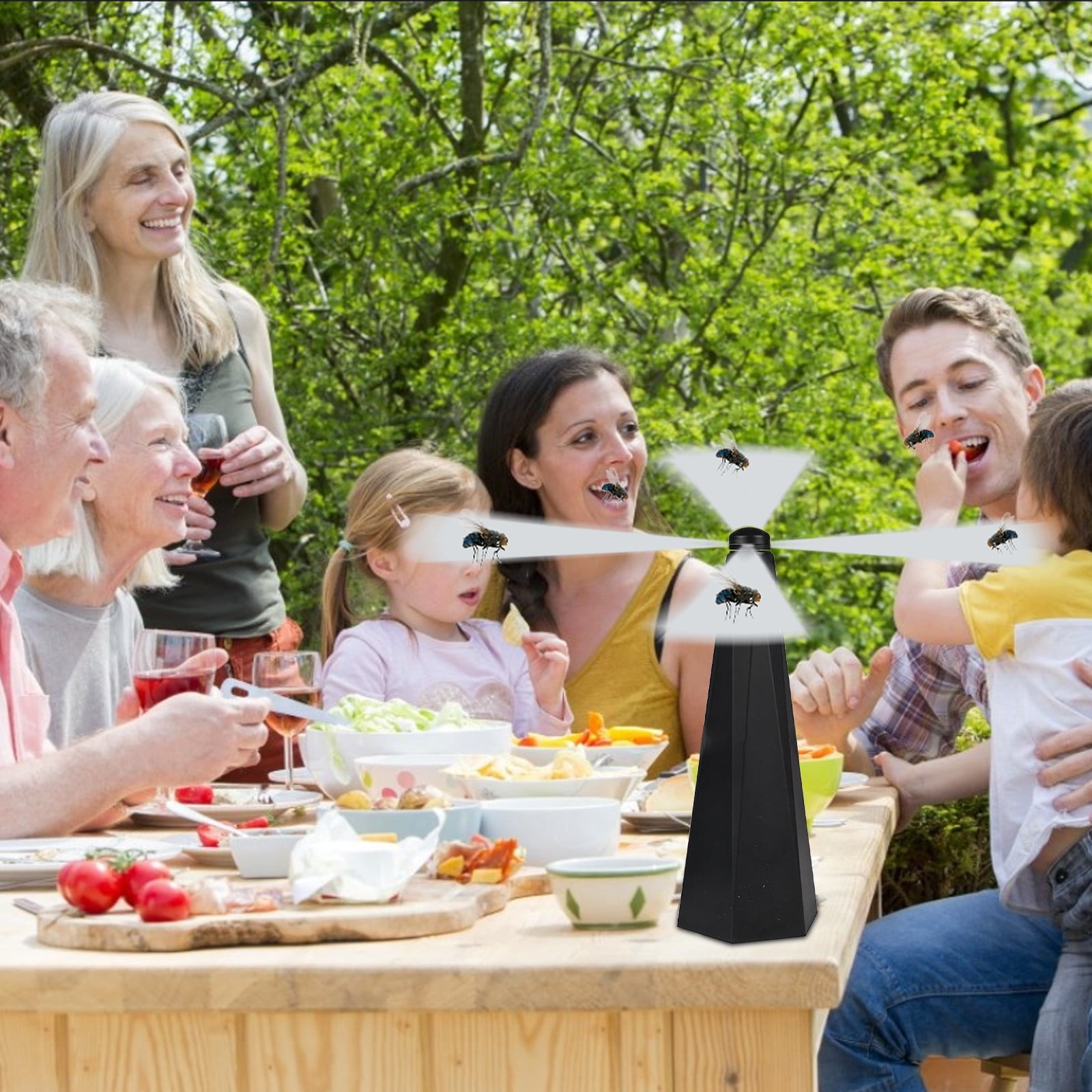 Automatic Fly Catcher Fan - Multi-Functional, Super Quiet, Outdoor & Indoor Use - Lightweight, Odor-Free, Safe for Picnics, Kitchens & Patios - 3 Blades, Battery-Powered (Batteries Not Included)