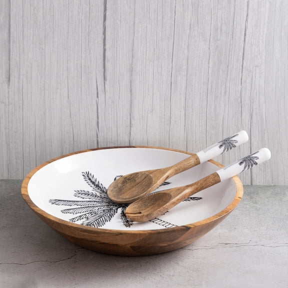 BIDK Home Large Handcrafted Wooden Serving Bowl - 15" - White
