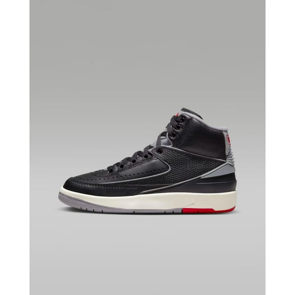 Big Kid's Jordan 2 Retro Black/Cement Grey-Fire Red (DQ8562 001) - 6.5