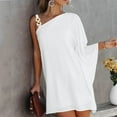 thumbnail image 4 of Boho Dress for Women One Shoulder Half Bat Sleeve Solid Loose Metal Strap Swing Maxi Dress White XL, 4 of 6