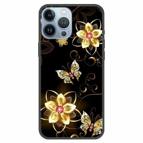 DMERBYL Case Compatible with iPhone 12/iPhone 12 Pro (6.1 lnch) Case, Golden Flower Cases for iPhone Cases for Women Girls,Design Pattern Back Bumper Shock of Scratch Reinforced Corners Soft TPU Case