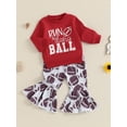 thumbnail image 2 of Suealasg Kids Baby Girls 2Pcs Fall Winter Clothes 1T 2T 3T Toddler Girls Football Outfits Long Sleeve Letter Print Sweatshirt and Elastic Waist Pants Set, 2 of 7