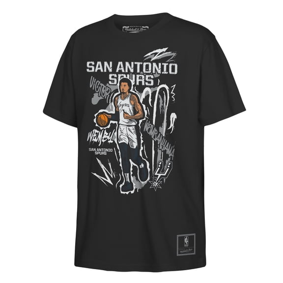 Youth Mitchell & Ness Victor Wembanyama Black San Antonio Spurs Chalked Up Player Name & Number T-Shirt