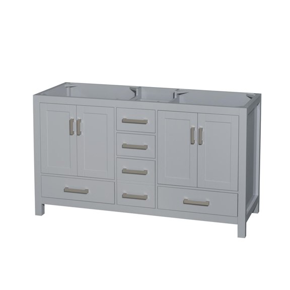 Wyndham Collection Sheffield 59" No Mirror Wood Double Bathroom Vanity in Gray