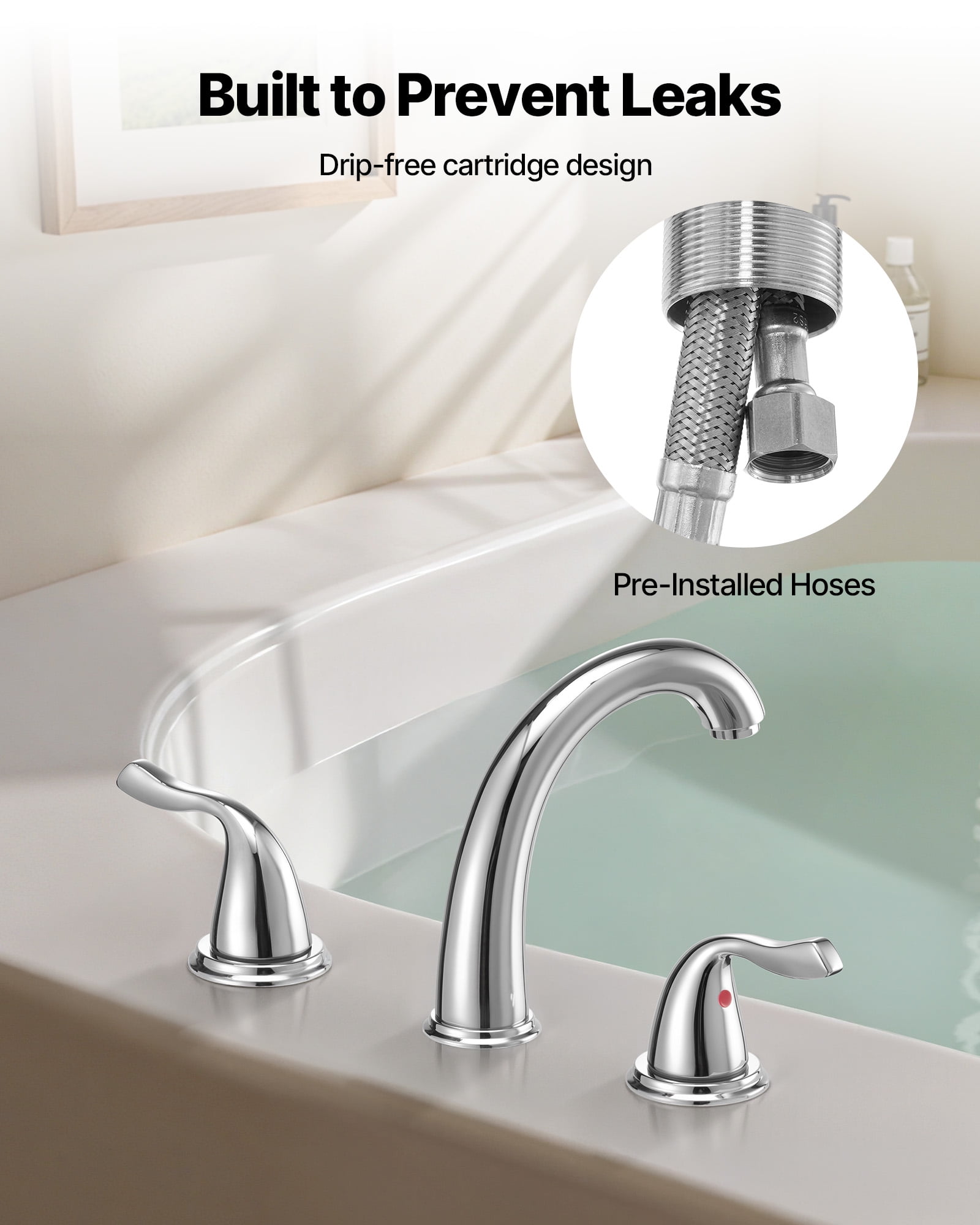 VEVOR Roman Tub Faucet, 3 Hole Waterfall Bathtub Faucet, Gooseneck Bath Tubs Faucets Set with 2 Handles, Deck Mount Bath Tub Faucets Set for Pet Washing, Adult Bathing, Silver, High Arc Spout