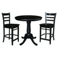 thumbnail image 3 of 36" Round Solid Wood Counter Height Extension Dining Table with 12" Leaf and 2 Emily Counter Height Stools in Black by International Concepts, 3 of 4