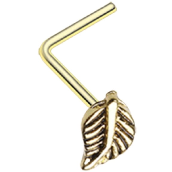 Nose Ring L Bend Stud Leaf Leave Ring top 316L Surgical Steel