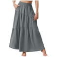 thumbnail image 2 of Tqcoqu Women's High Waist Flowy Maxi Skirt Pleated Casual Long Skirt with Pockets,Gray,Women's S-XXL, 2 of 6