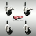 thumbnail image 2 of 3.5 Inch 316SS Soft Rubber Swivel 3/4 Inch Stem Caster Set 2 Lock Brake SCC, 2 of 2