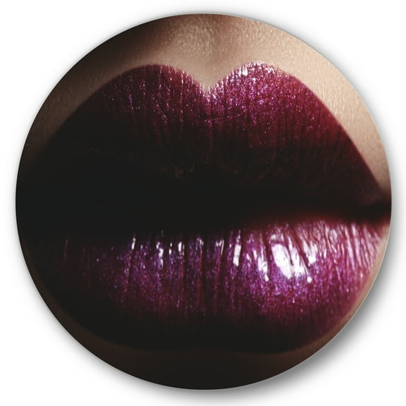 Designart 'Close-Up Of Woman Plump Lips With Glitter' Modern Circle Metal Wall Art 36x36 - Disc of 36