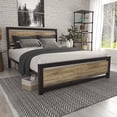 thumbnail image 3 of Queen Metal Platform Bed Frame with Brown Wood Panel Headboard and Footboard, 3 of 4