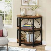 Emoottoo TB-JW0704 23.62 in. Industrial 3-Tier Half Moon End Table with Storage Shelves - Rustic Brown Wood & Black