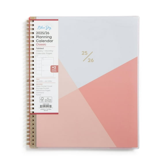 Blue Sky 2025-2026 Academic Year Weekly and Monthly Planner Calendar, July 2025 - June 2026, 12-Month, 8.5" x 11", Flexible Cover, Wirebound, Storage Pocket, Cali Pink