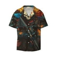thumbnail image 3 of Balery Vibrant Skull Soldier Men's Casual Button Down Shirt Short Sleeve Textured Summer Cuban Beach Shirts-3X-Large, 3 of 7