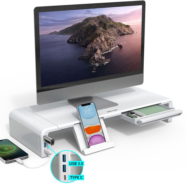 Adjustable Monitor Stand, Jelly Comb Computer Monitors Riser with USB 3.0 &Type C Ports, Support