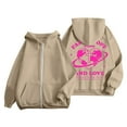 thumbnail image 2 of larppty Puff Print Lettering Oversized Full Zip Hoodie with Pocket - Y2K Preppy Pullover for Women Teens Girls（Beige，XXL）, 2 of 5
