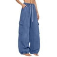 thumbnail image 2 of Delayuji Baggy Cargo Pants For Women Wide Leg Pants High Waisted Elastic Casual Pants Spring, 2 of 4