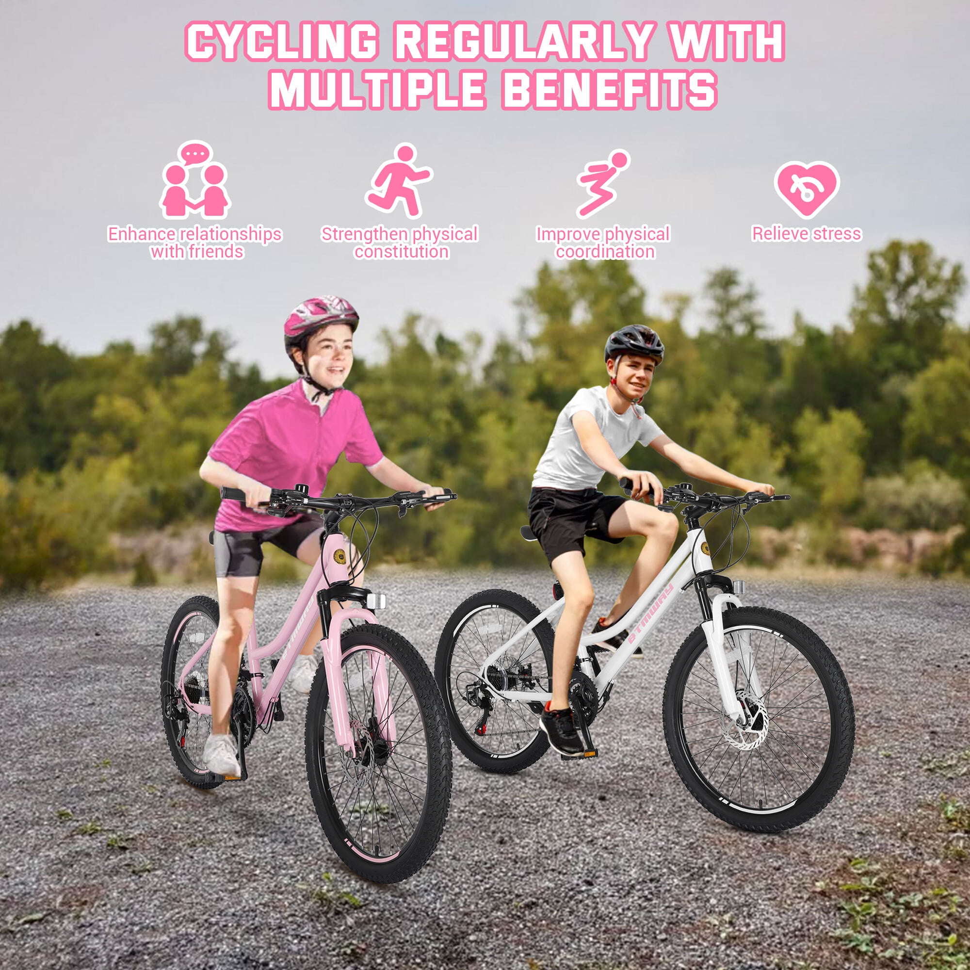 SHINPT 24" Mountain Bike for Teenagers and Adult, Mountain Bicycles with Dual Disc Brakes, Shimano 21 Speeds Bicycles for Men Women, Adult Bicycle with Comfort Saddle, Commuter Bike