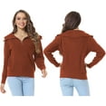 thumbnail image 6 of Zehisen Women's Half Zip Sweaters Casual Long Sleeve V-Neck Collar Ribbed Knitted Slouchy Pullover Tops Red L, 6 of 7