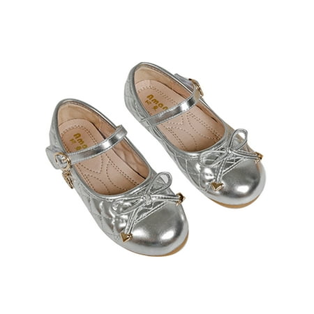 

Ritualay Girls Princess Shoe Magic Tape Mary Jane Comfort Flats Breathable Lightweight Dress Shoes School Wedding Bowknot Loafers Silver 12C
