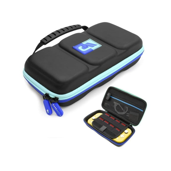 CASEMATIX - Heavy Duty Hard Shell Carrying Case Designed Compatible with Nintendo Switch Lite and Accessories - Blue Green