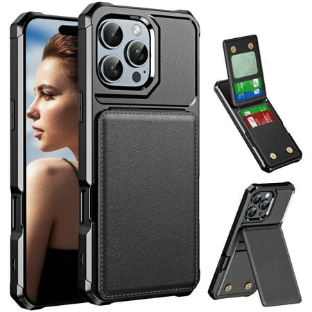 CCSmall Wallet Case for Apple iPhone 16 Pro with Card Holder for Women Men, Luxury Folio Leather Wallet & TPU Bumper Phone Case for iPhone 16 Pro ZM Black